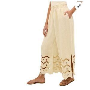 Marie Oliver Size S Marin Pants Ivory Wide Leg Eyelet Crop Palazzo Pant Cotton